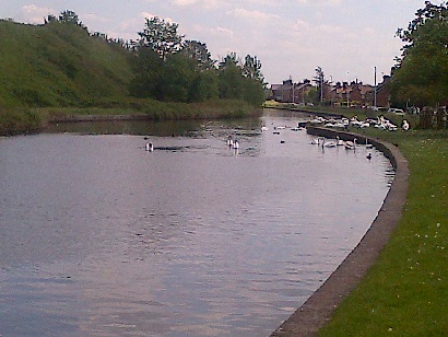 Looking upstream toward the lock and bridge 145